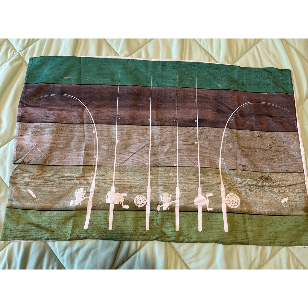 Rustic Fishing Pillowcase 19" x 29" Wood Plank Design, Standard